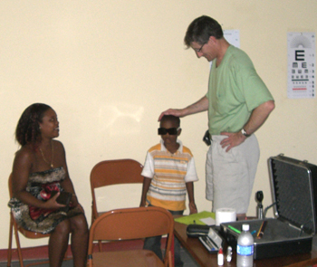 Dr. Akers greets boy patient